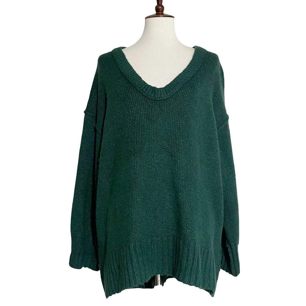 Free People Brookside Tunic Oversized V-Neck  Sweater Green Size Medium
